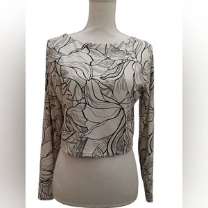 Calia Women's swim cropped rash guard black and white floral Large